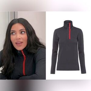 Prada Logo Turtleneck Sweatshirt Pullover Red Stripe Black Small/Med 💯Authentic